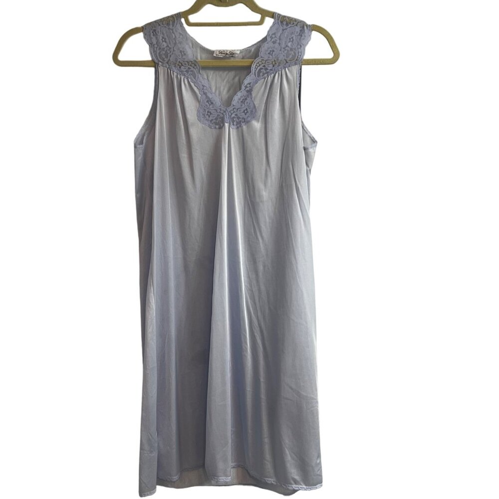 Vintage Vanity Fair Small Blue Nightgown With Lace Yoke